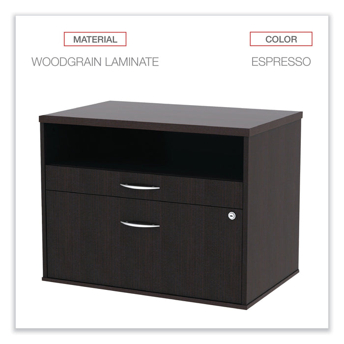 Alera Open Office Desk Series Low File Cabinet Credenza, 2-Drawer: Pencil/File,Legal/Letter,1 Shelf,Espresso,29.5x19.13x22.88