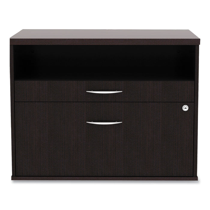 Alera Open Office Desk Series Low File Cabinet Credenza, 2-Drawer: Pencil/File,Legal/Letter,1 Shelf,Espresso,29.5x19.13x22.88