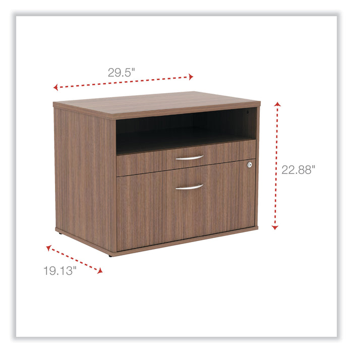 Alera Open Office Desk Series Low File Cabinet Credenza, 2-Drawer: Pencil/File, Legal/Letter, 1 Shelf,Walnut,29.5x19.13x22.88