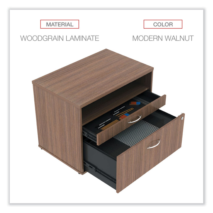 Alera Open Office Desk Series Low File Cabinet Credenza, 2-Drawer: Pencil/File, Legal/Letter, 1 Shelf,Walnut,29.5x19.13x22.88