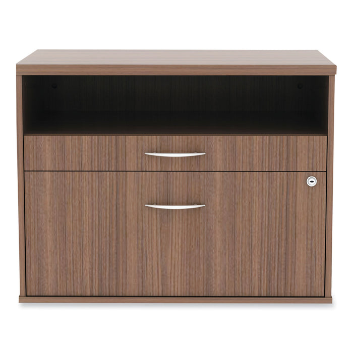 Alera Open Office Desk Series Low File Cabinet Credenza, 2-Drawer: Pencil/File, Legal/Letter, 1 Shelf,Walnut,29.5x19.13x22.88