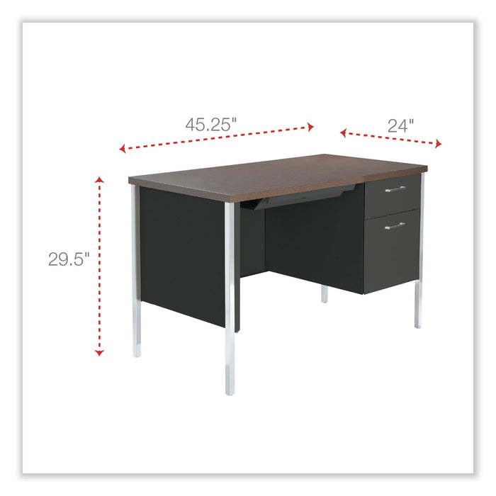 Single Pedestal Steel Desk, 45.25" x 24" x 29.5", Mocha/Black