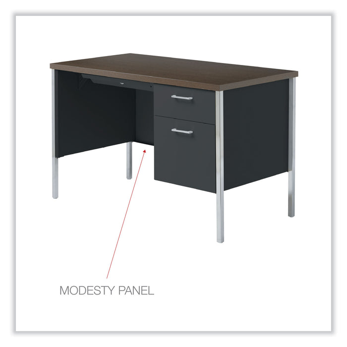 Single Pedestal Steel Desk, 45.25" x 24" x 29.5", Mocha/Black