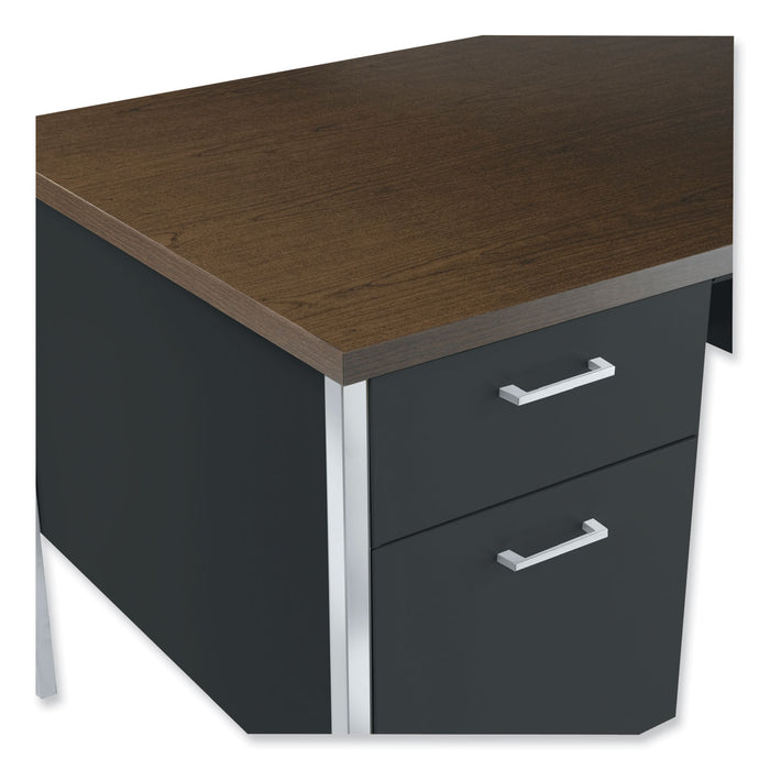 Single Pedestal Steel Desk, 45.25" x 24" x 29.5", Mocha/Black