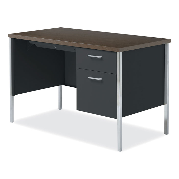 Single Pedestal Steel Desk, 45.25" x 24" x 29.5", Mocha/Black