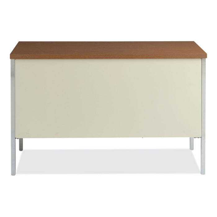 Single Pedestal Steel Desk, 45.25" x 24" x 29.5", Cherry/Putty, Chrome-Plated Legs