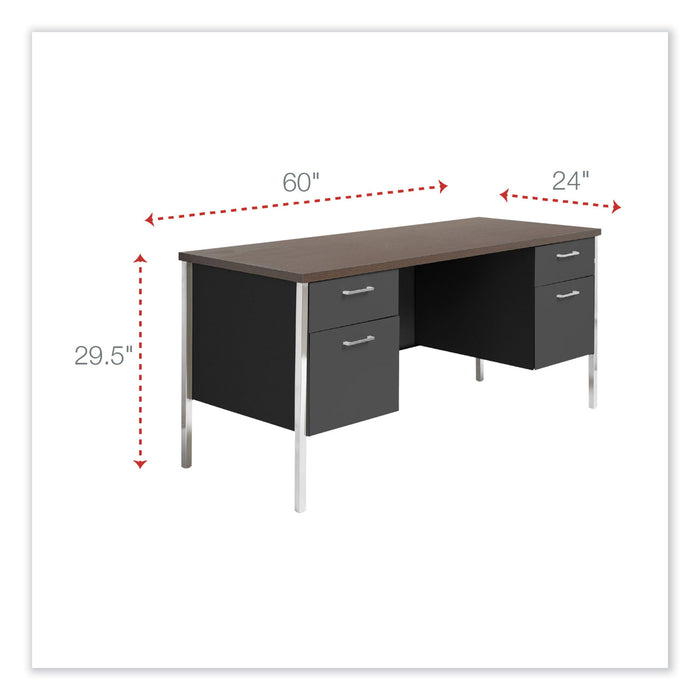 Double Pedestal Steel Credenza, 60w x 24d x 29.5h, Mocha/Black