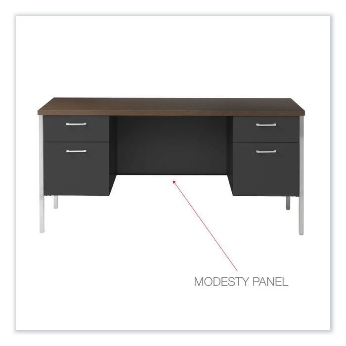 Double Pedestal Steel Credenza, 60w x 24d x 29.5h, Mocha/Black