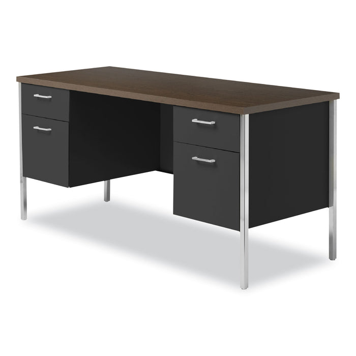 Double Pedestal Steel Credenza, 60w x 24d x 29.5h, Mocha/Black