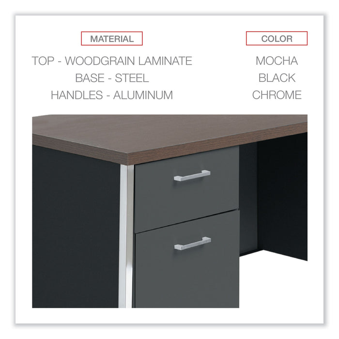 Double Pedestal Steel Desk, 60" x 30" x 29.5", Mocha/Black