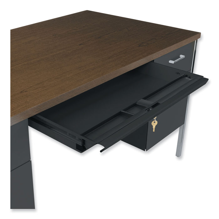 Double Pedestal Steel Desk, 60" x 30" x 29.5", Mocha/Black