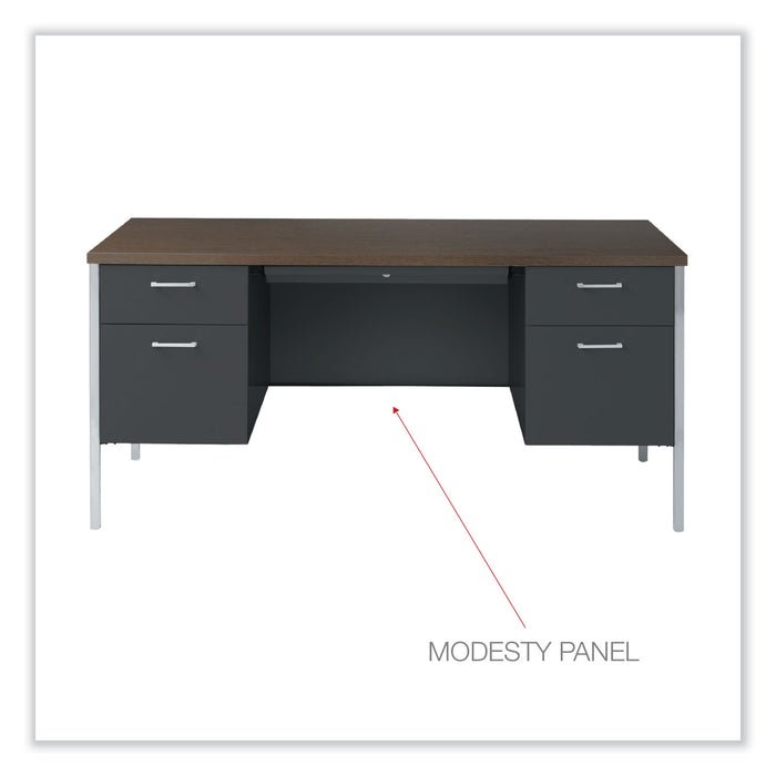 Double Pedestal Steel Desk, 60" x 30" x 29.5", Mocha/Black