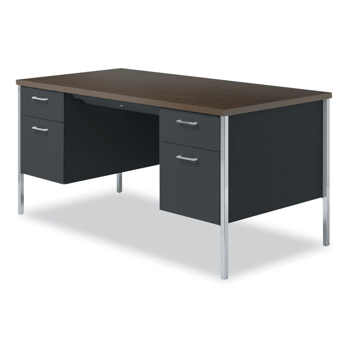 Double Pedestal Steel Desk, 60" x 30" x 29.5", Mocha/Black