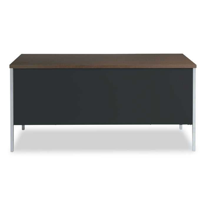 Double Pedestal Steel Desk, 60" x 30" x 29.5", Mocha/Black