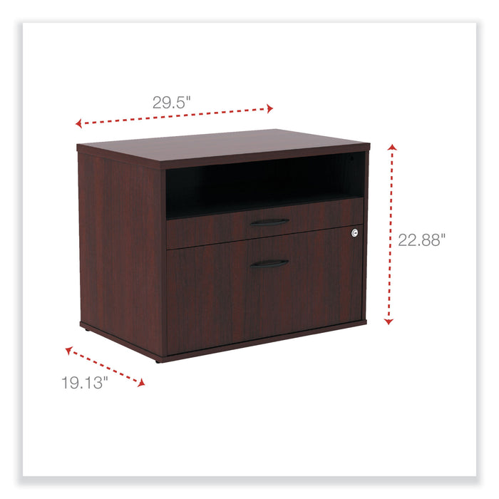 Alera Open Office Desk Series Low File Cabinet Credenza, 2-Drawer: Pencil/File,Legal/Letter,1 Shelf,Mahogany,29.5x19.13x22.88