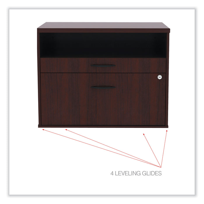 Alera Open Office Desk Series Low File Cabinet Credenza, 2-Drawer: Pencil/File,Legal/Letter,1 Shelf,Mahogany,29.5x19.13x22.88