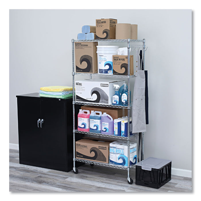 5-Shelf Wire Shelving Kit with Casters and Shelf Liners, 36w x 18d x 72h, Silver