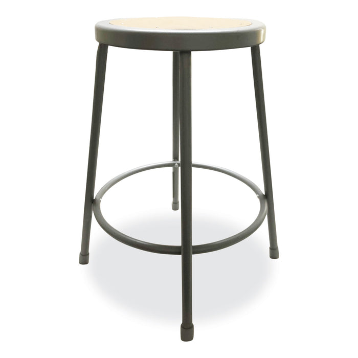 Industrial Metal Shop Stool, Backless, Supports Up to 300 lb, 24" Seat Height, Brown Seat, Gray Base