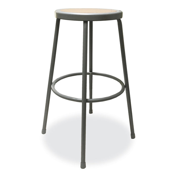 Industrial Metal Shop Stool, Backless, Supports Up to 300 lb, 30" Seat Height, Brown Seat, Gray Base