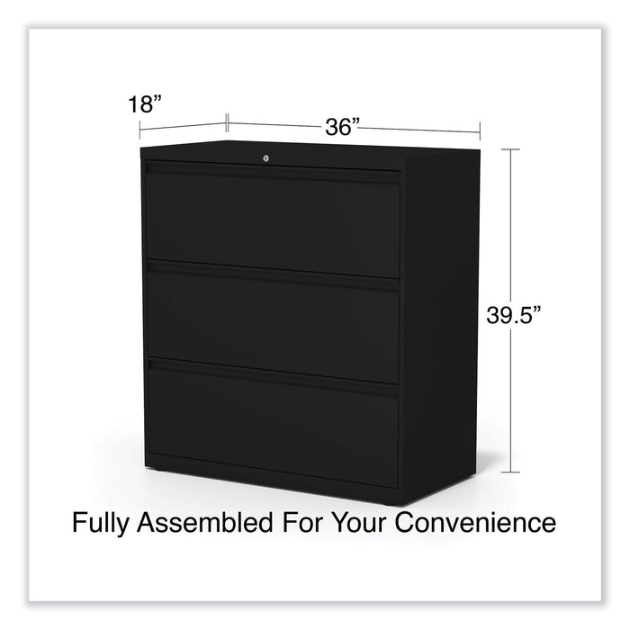 Lateral File, 3 Legal/Letter/A4/A5-Size File Drawers, Black, 36" x 18.63" x 40.25"