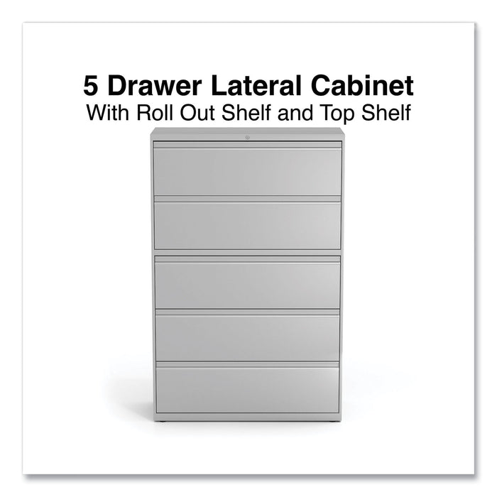 Lateral File, 5 Legal/Letter/A4/A5-Size File Drawers, 1 Roll-Out Posting Shelf, Light Gray, 42" x 18.63" x 67.63"