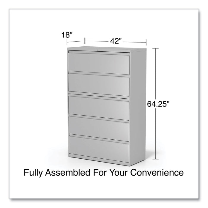 Lateral File, 5 Legal/Letter/A4/A5-Size File Drawers, 1 Roll-Out Posting Shelf, Light Gray, 42" x 18.63" x 67.63"