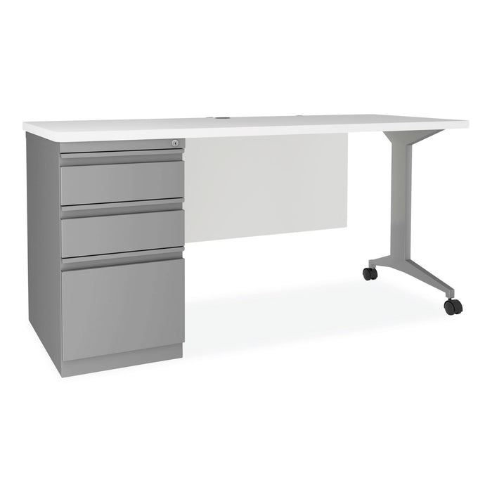 Modern Teacher Series Pedestal Desk, Left-Side Pedestal: Box/Box/File, 60" x 24" x 28.75", White/Silver