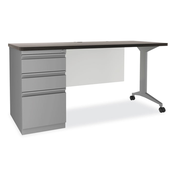 Modern Teacher Series Pedestal Desk, Left-Side Pedestal: Box/Box/File, 60" x 24" x 28.75", Charcoal Woodgrain/Gray