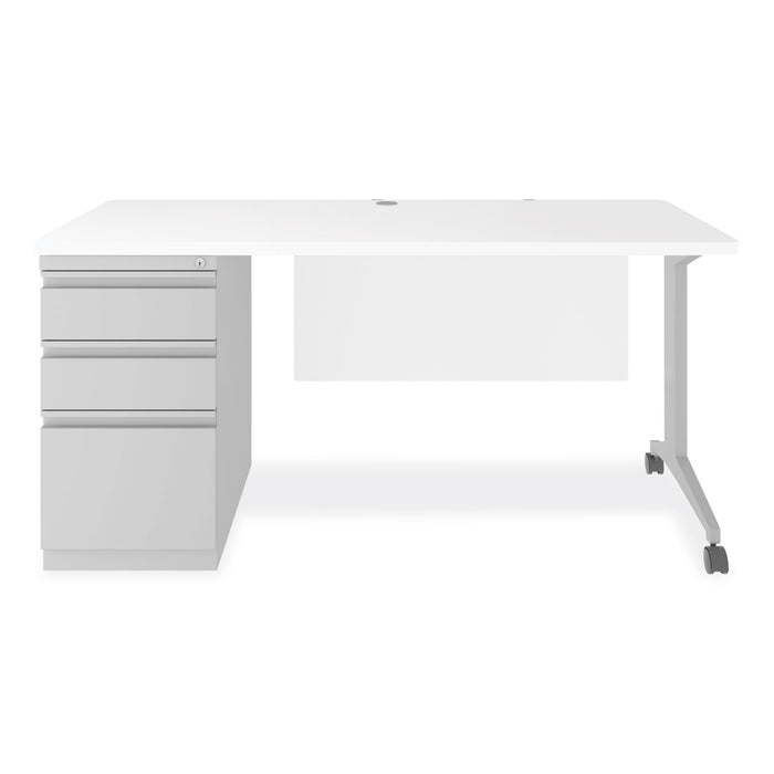 Modern Teacher Series Pedestal Desk, Left-Side Pedestal: Box/Box/File, 60" x 24" x 28.75", White/Silver