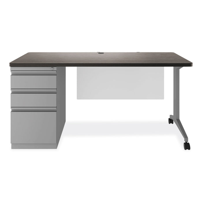 Modern Teacher Series Pedestal Desk, Left-Side Pedestal: Box/Box/File, 60" x 24" x 28.75", Charcoal Woodgrain/Gray