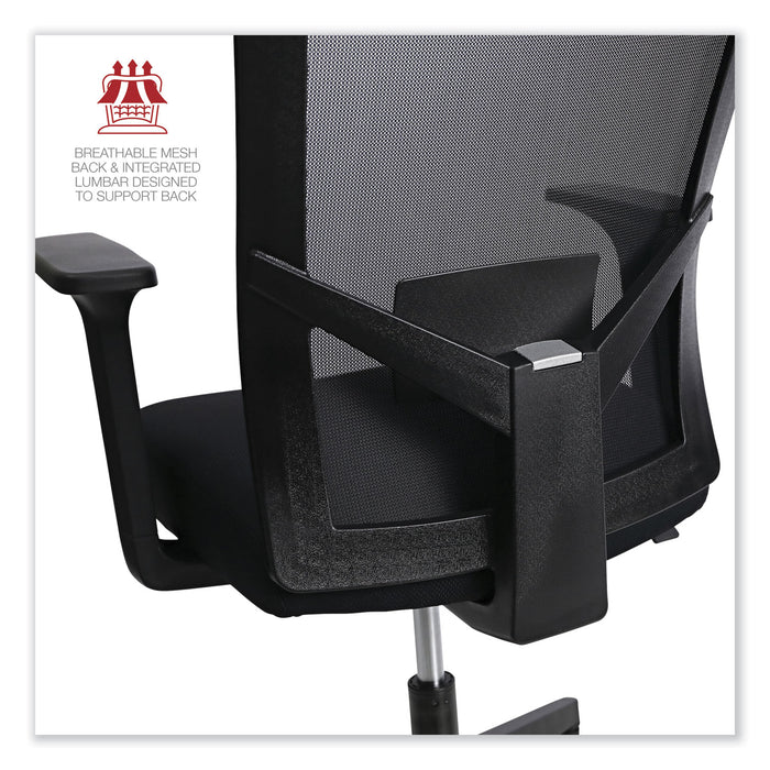 Mesh Back Fabric Task Chair, Supports Up to 275 lb, 17.32" to 21.1" Seat Height, Black Seat, Black Back