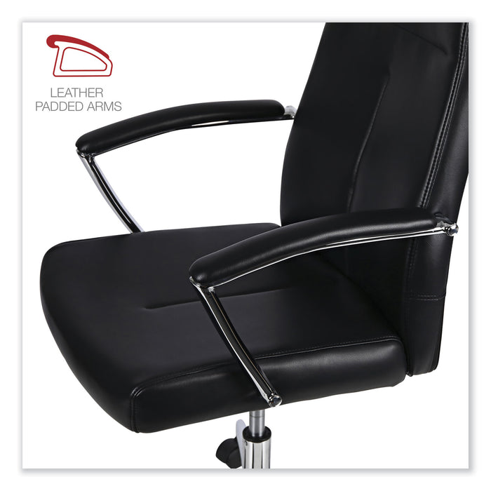 Leather Task Chair, Supports Up to 275 lb, 18.19" to 21.93" Seat Height, Black Seat, Black Back