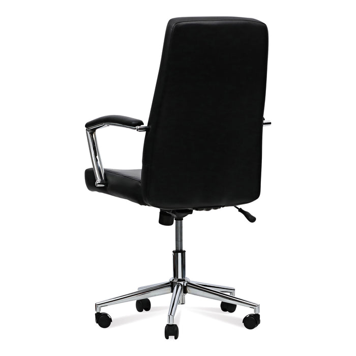 Leather Task Chair, Supports Up to 275 lb, 18.19" to 21.93" Seat Height, Black Seat, Black Back