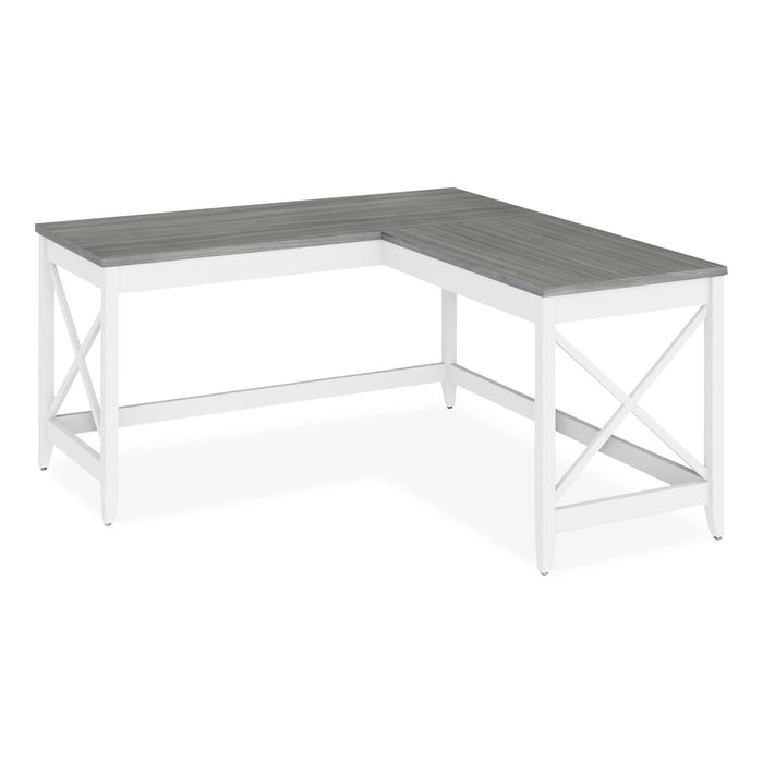 L-Shaped Farmhouse Desk, 58.27" x 58.27" x 29.53", Gray/White