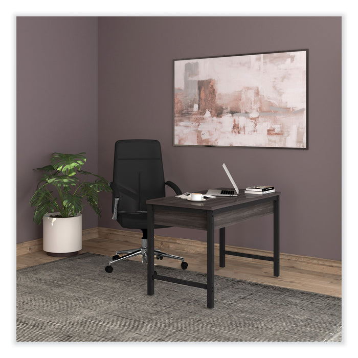 Leather Task Chair, Supports Up to 275 lb, 18.19" to 21.93" Seat Height, Black Seat, Black Back