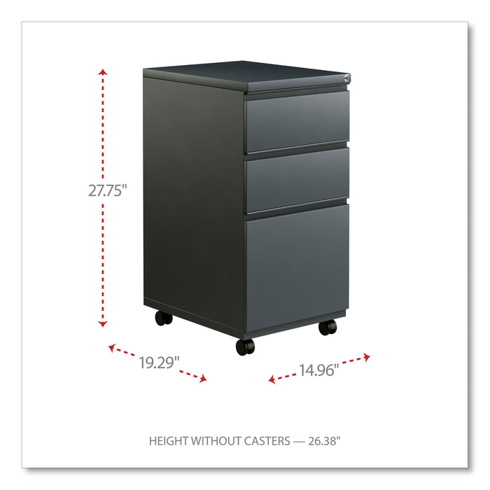 File Pedestal with Full-Length Pull, Left or Right, 3-Drawers: Box/Box/File, Legal/Letter, Charcoal, 14.96" x 19.29" x 27.75"