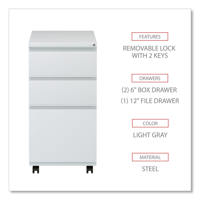 File Pedestal with Full-Length Pull, Left/Right, 3-Drawers: Box/Box/File, Legal/Letter, Light Gray, 14.96" x 19.29" x 27.75"