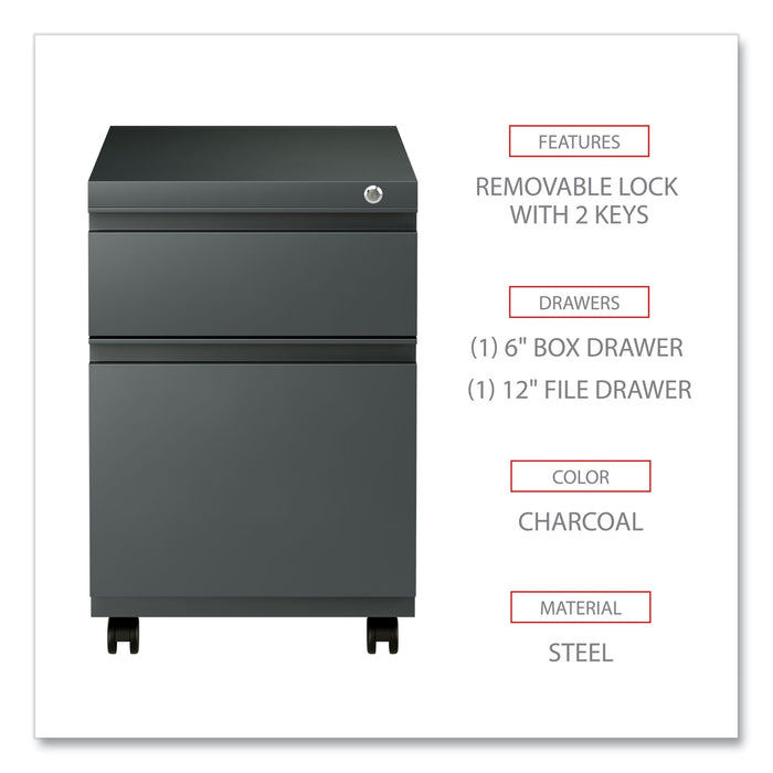 File Pedestal with Full-Length Pull, Left or Right, 2-Drawers: Box/File, Legal/Letter, Charcoal, 14.96" x 19.29" x 21.65"