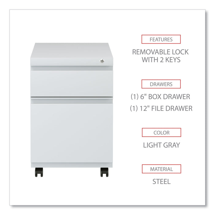 File Pedestal with Full-Length Pull, Left or Right, 2-Drawers: Box/File, Legal/Letter, Light Gray, 14.96" x 19.29" x 21.65"