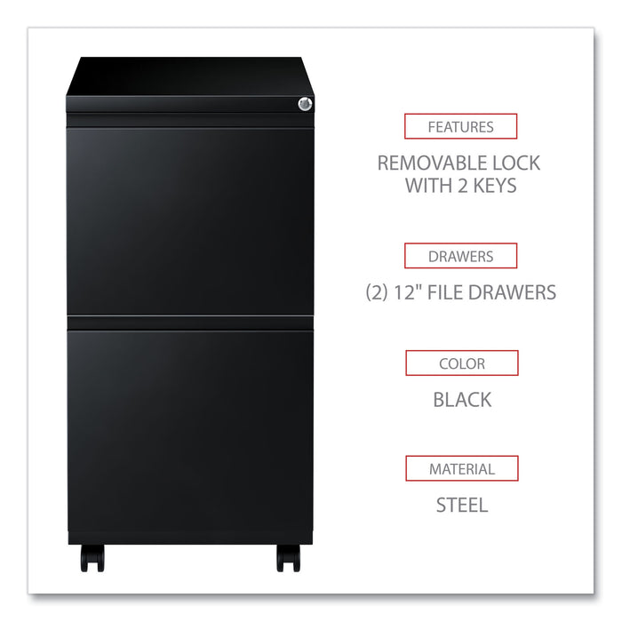 File Pedestal with Full-Length Pull, Left or Right, 2 Legal/Letter-Size File Drawers, Black, 14.96" x 19.29" x 27.75"