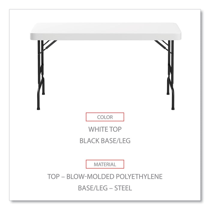 Fold in Half Plastic Folding Table, Rectangular, 72w x 29.63d x 29.25 to 37.13h, White