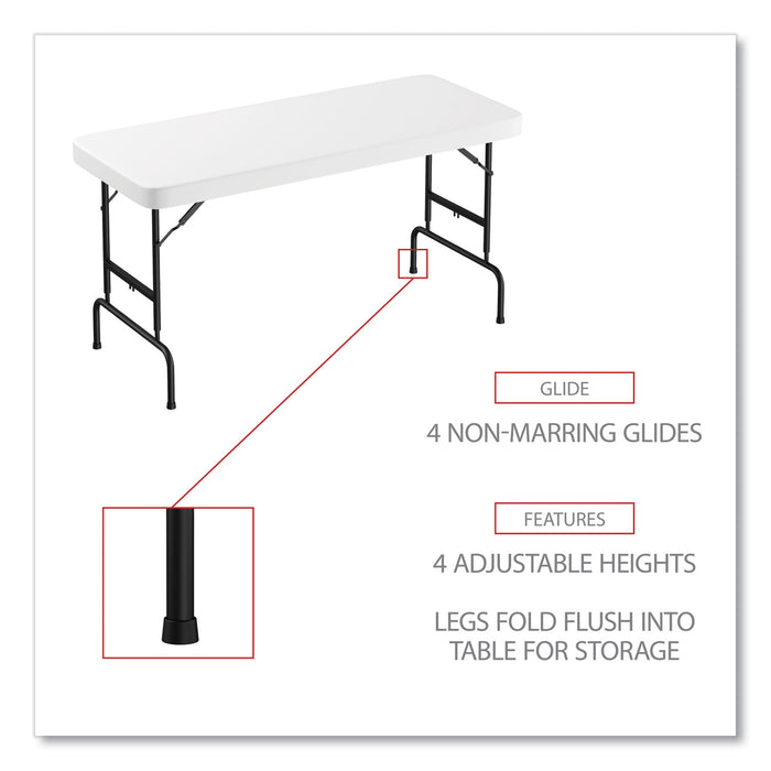 Fold in Half Plastic Folding Table, Rectangular, 72w x 29.63d x 29.25 to 37.13h, White