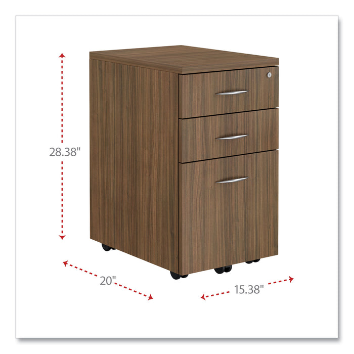 Alera Valencia Series Mobile Pedestal File, Left/Right, 3-Drawer: Box/Box/File, Legal/Letter, Walnut, 15.88 x 20.5 x 28.38