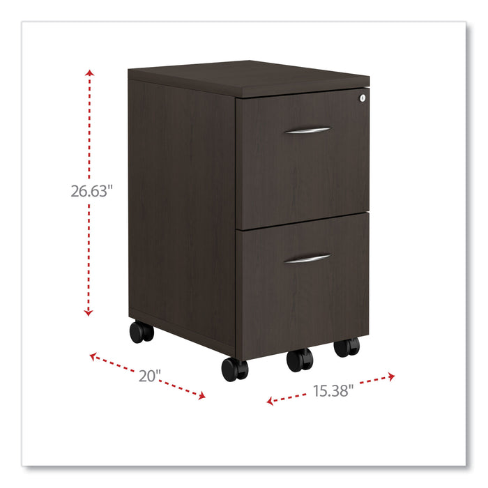 Alera Valencia Series Mobile Pedestal, Left or Right, 2 Legal/Letter-Size File Drawers, Espresso, 15.38" x 20" x 26.63"