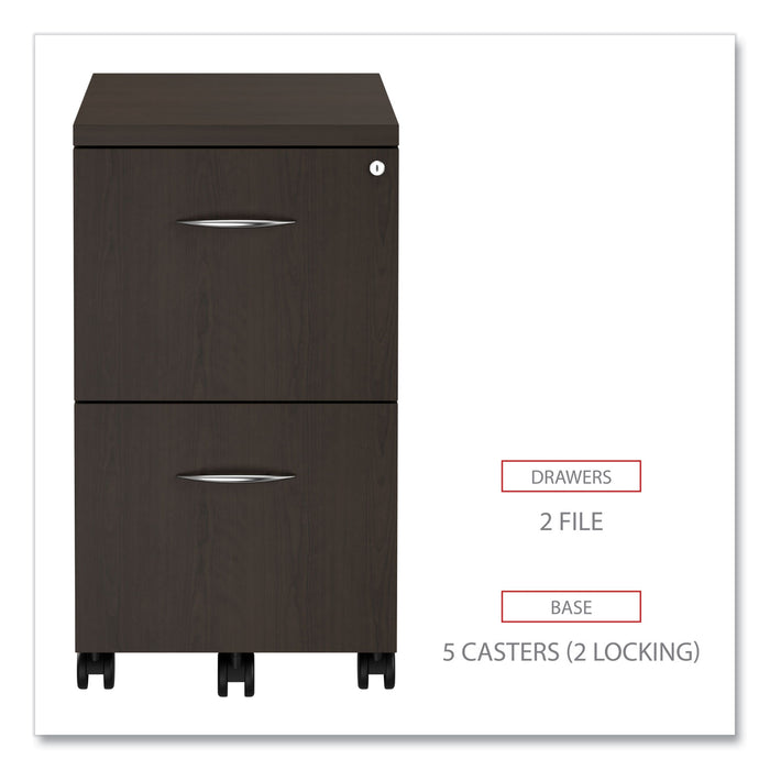 Alera Valencia Series Mobile Pedestal, Left or Right, 2 Legal/Letter-Size File Drawers, Espresso, 15.38" x 20" x 26.63"