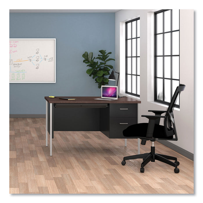 Single Pedestal Steel Desk, 45.25" x 24" x 29.5", Mocha/Black