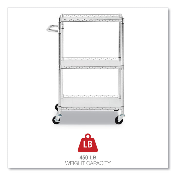 Three-Shelf Wire Cart with Liners, Metal, 3 Shelves, 450 lb Capacity, 24" x 16" x 39", Silver