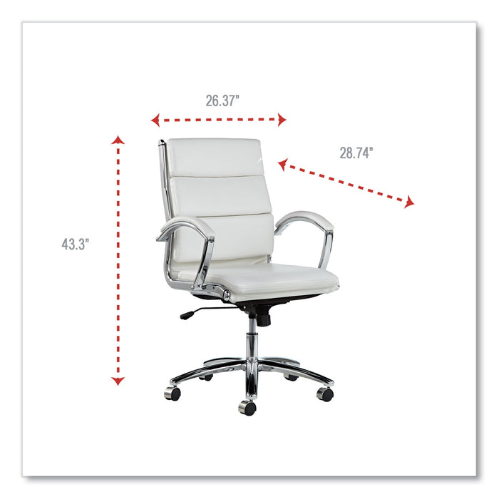 Alera Neratoli Mid-Back Slim Profile Chair, Faux Leather, Up to 275 lb, 18.3" to 21.85" Seat Height, White Seat/Back, Chrome