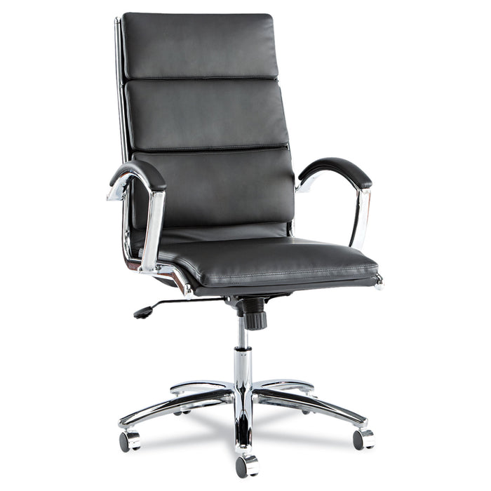 Alera Neratoli High-Back Slim Profile Chair, Faux Leather, 275 lb Cap, 17.32" to 21.25" Seat Height, Black Seat/Back, Chrome