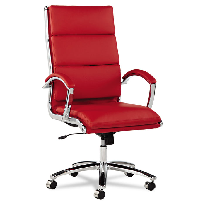 Alera Neratoli High-Back Slim Profile Chair, Faux Leather, Up to 275 lb, 17.32" to 21.25" Seat Height, Red Seat/Back, Chrome